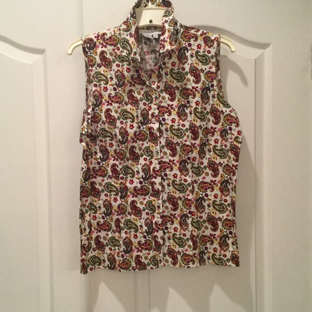 Ninety L bright paisley sleeveless blouse NWT